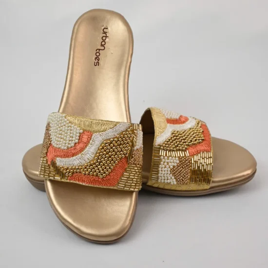 Gold Flat Slider with Embroidery Urbantoes