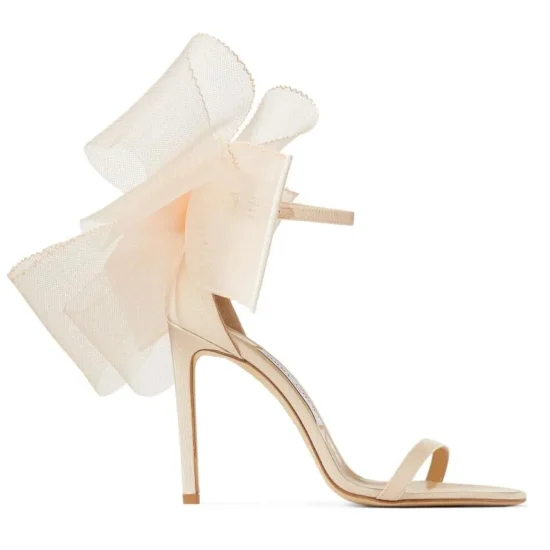 Aveline Asymmetric Mesh Bow Sandals Open Toe Heels Rose Gold