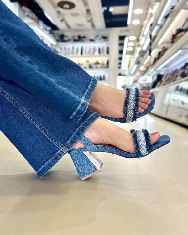 Radiance Mirror Block Heel Sandals Blue