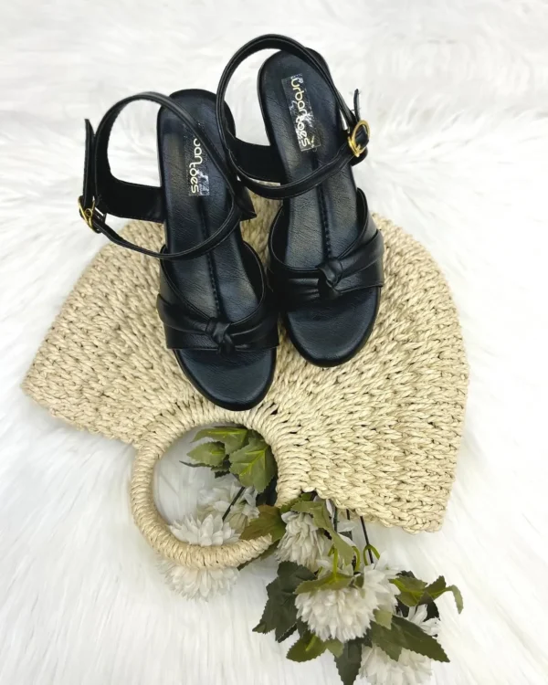 Noir Knot Black Wedge Sandals