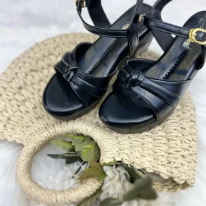 Noir Knot Black Wedge Sandals