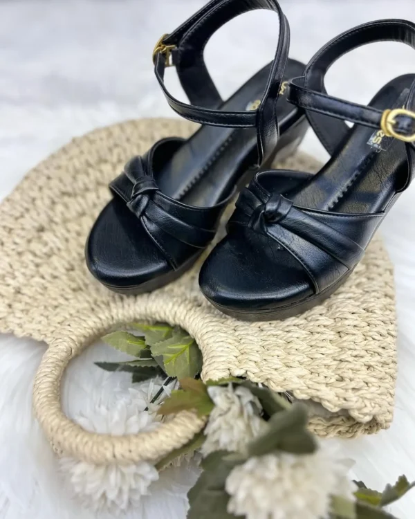 Noir Knot Black Wedge Sandals