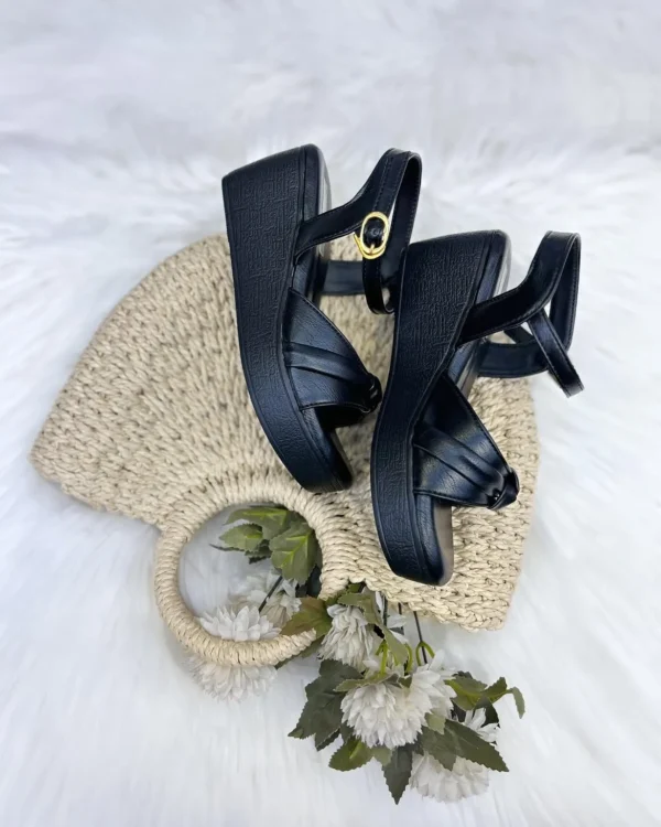 Noir Knot Black Wedge Sandals