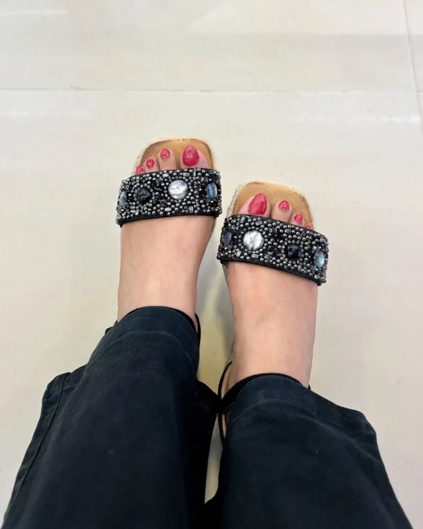 Glimmer Black Studded Wedge Sandals - Image 2