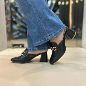 Chic Black Block Heel Mule