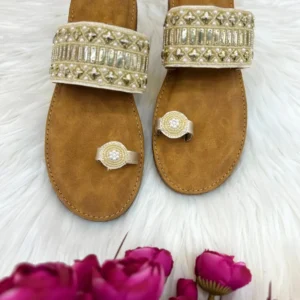 Urbantoes Jasmine Embroidery Flats Slippers Gold