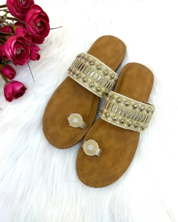 Urbantoes Jasmine Embroidery Flats Slippers Gold
