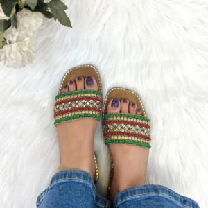 Blossom embroidery flats slippers gold