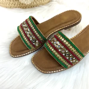 Blossom embroidery flats slippers gold