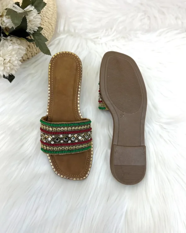 Blossom embroidery flats slippers gold