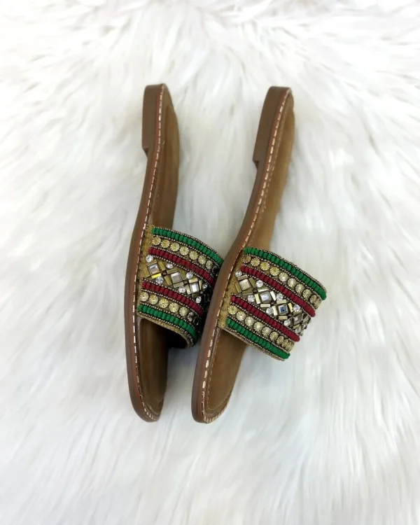 Blossom embroidery flats slippers gold