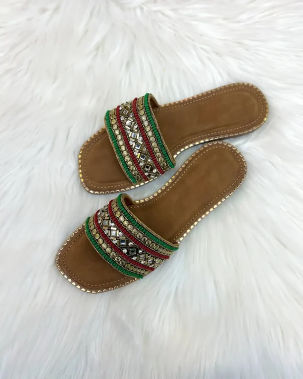 Blossom embroidery flats slippers gold