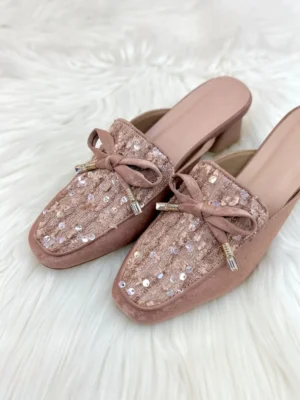 Urbantoes Pink Sequin Studded Block Heel Mule