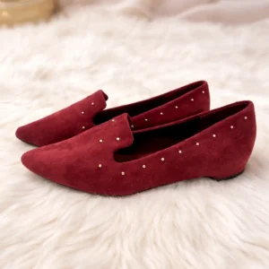 Women Maroon Suede Embellished Loafers
