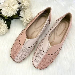 UrbanToes Pastel Pink & Beige Laser-Cut Comfort Flats