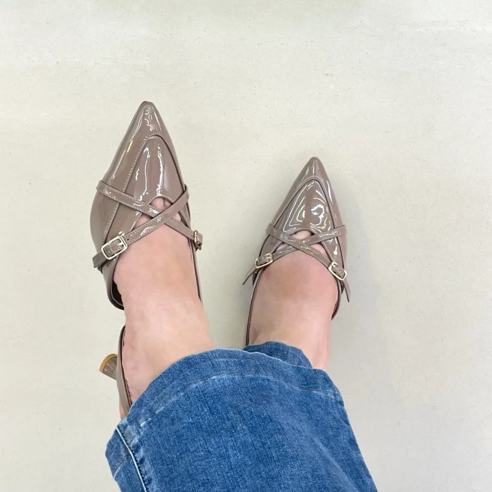 UrbanToes Ira Gloss Slingback Heels Stone Brown