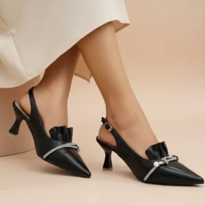 URBANTOES Elegant Ruffled Slingback Heels Black