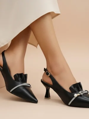 URBANTOES Elegant Ruffled Slingback Heels Black