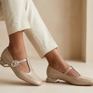 UrbanToes Noor Patent Mary Jane Heels Beige