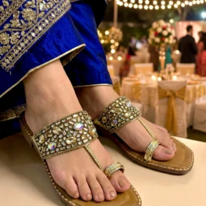 women green stone work flats