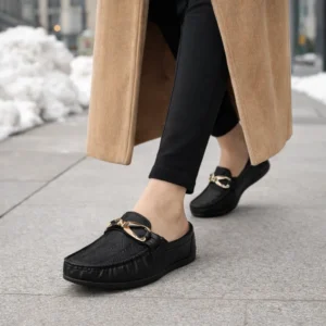 women walking loafers black