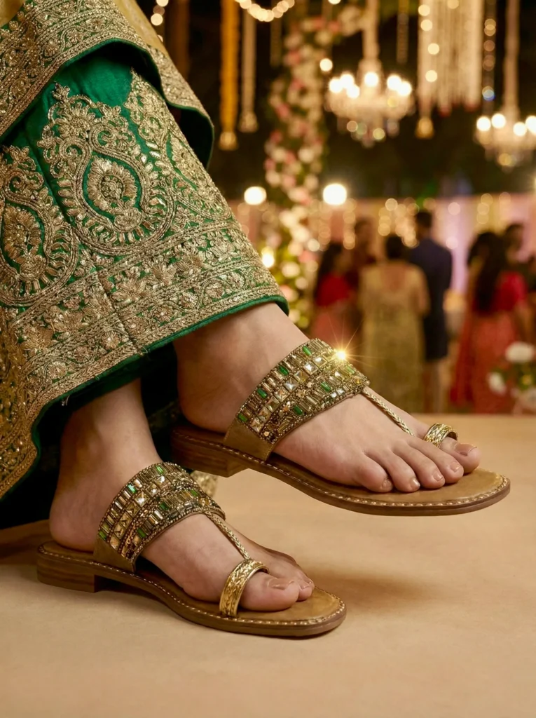 Women’s Cushioned Kolhapuri Flats – Embellished Walking Flats for Daily & Festive Wear