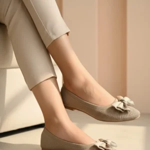 Beige Ballerina Flats with Stylish Bow