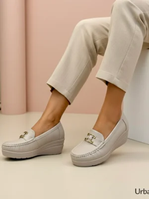 beige loafers