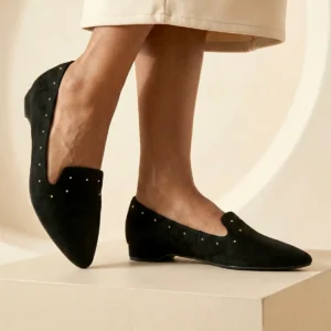 women black studded loafers