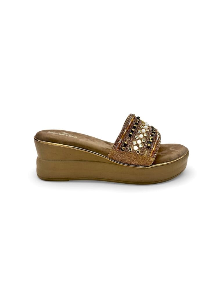 Women’s Brown Stonework Wedge Slide Sandals for Festive & Party Wear