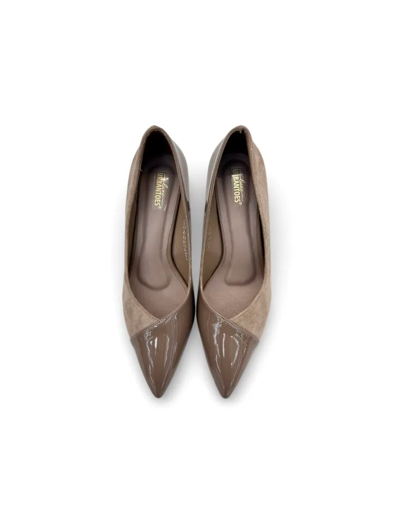 Beige Pointed Toe Heels for Women – Suede & Patent Formal Pumps