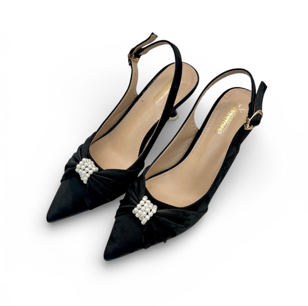 Urbantoes Black Pearl Bow Slingback Kitten Heels for Women
