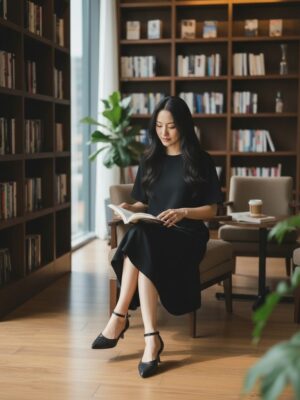 Black Croc-Textured Ankle Strap Heels