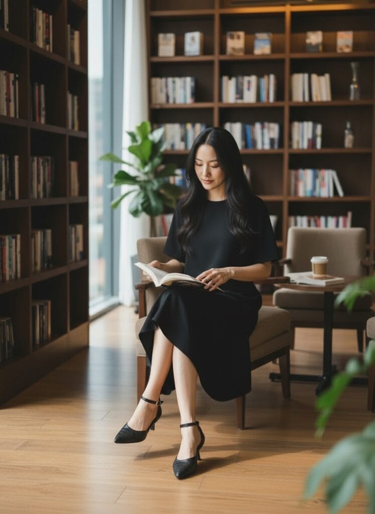 Women’s Black Croc-Textured Ankle Strap Heels