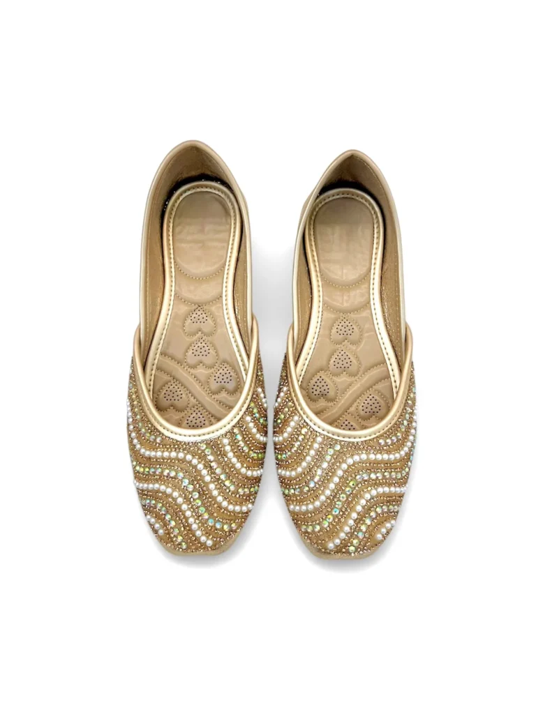 Women’s Gold Embellished Punjabi Jutti with Crystal Bead Work
