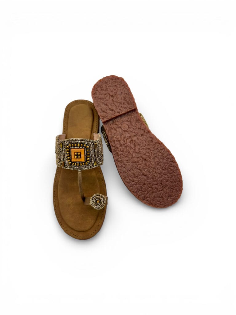 Ethnic Flat Sandals for Women – Embellished Kolhapuri Style Toe Ring Flats