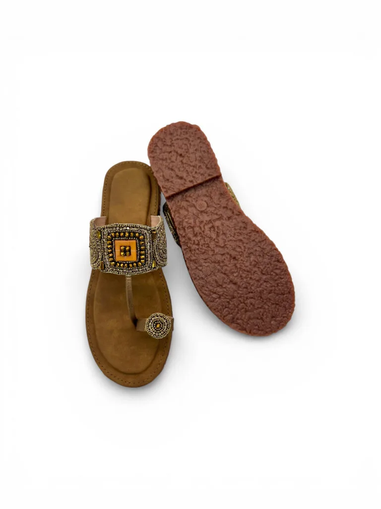 Ethnic Flat Sandals for Women – Embellished Kolhapuri Style Toe Ring Flats