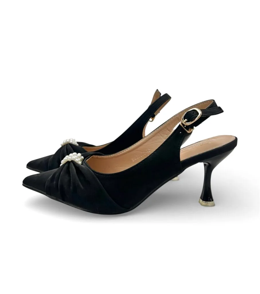 Urbantoes Black Pearl Bow Slingback Kitten Heels for Women