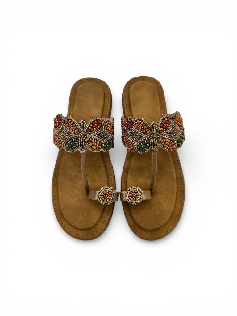 Embellished Kolhapuri Sandals for Women – Festive Toe Ring Flat Slippers