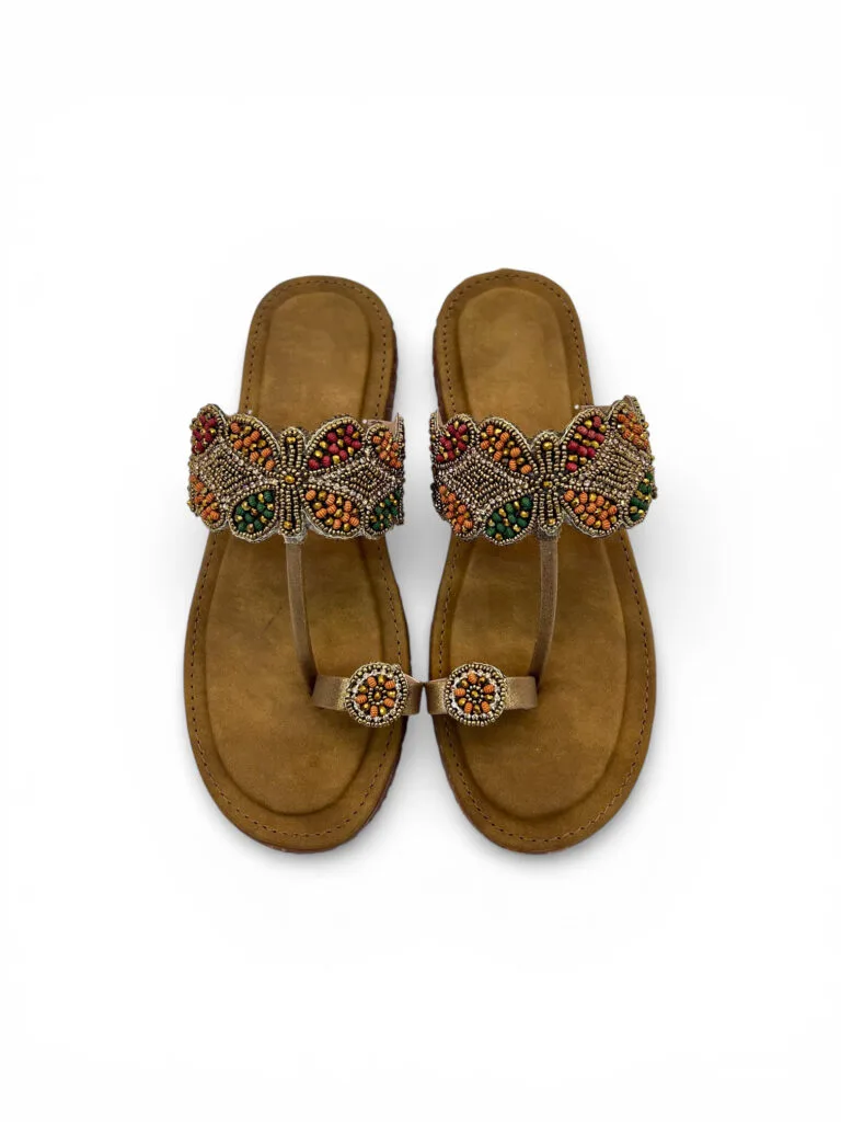 Embellished Kolhapuri Sandals for Women – Festive Toe Ring Flat Slippers