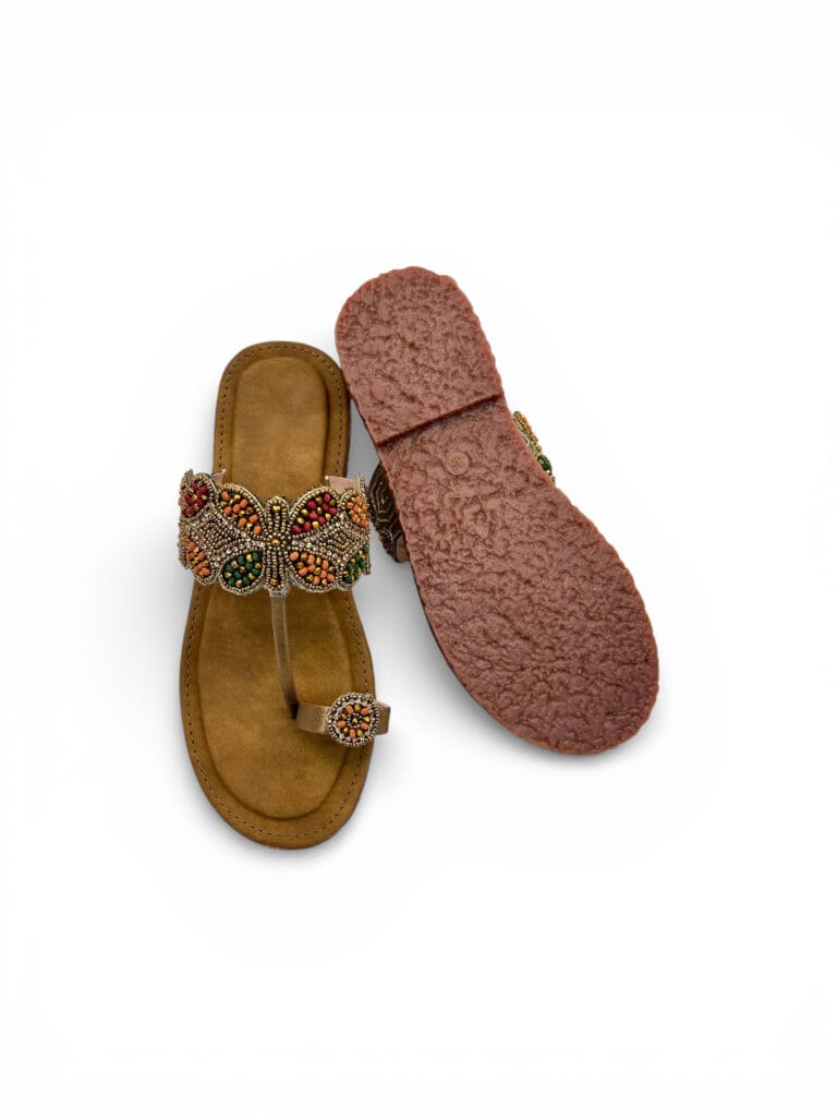 Embellished Kolhapuri Sandals for Women – Festive Toe Ring Flat Slippers