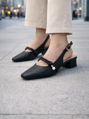 black slingback block heel pumps