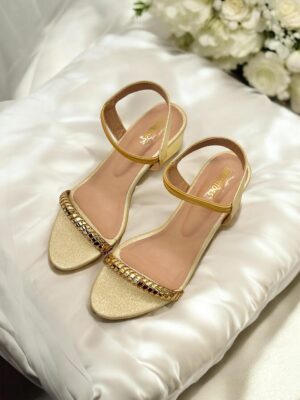 gold block heel sandals