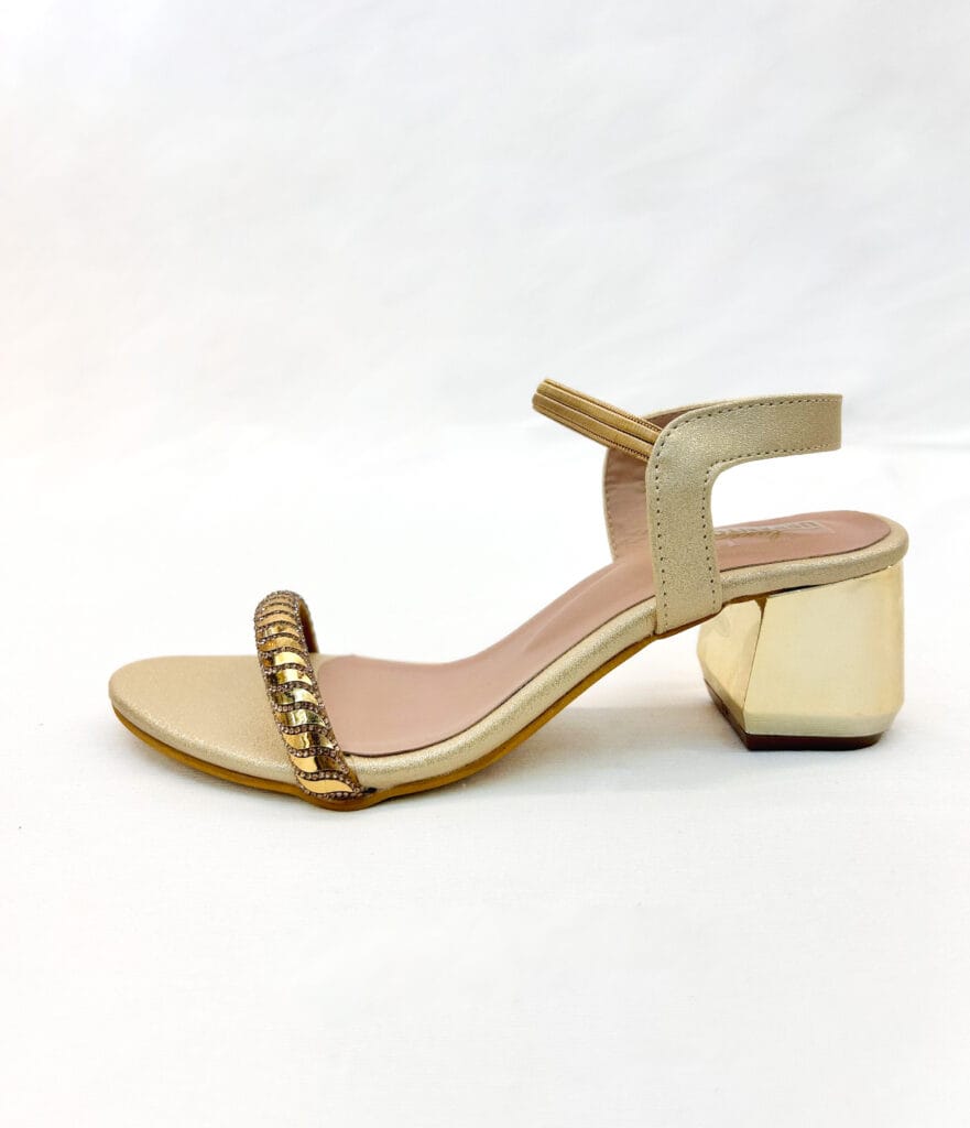 Women’s Gold Embellished Block Heel Sandals for Party & Festive Wear