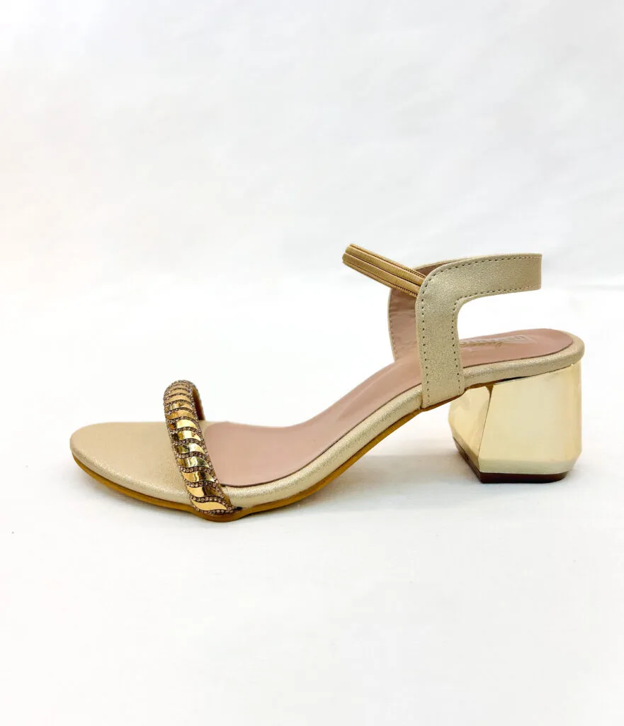 Women’s Gold Embellished Block Heel Sandals for Party & Festive Wear