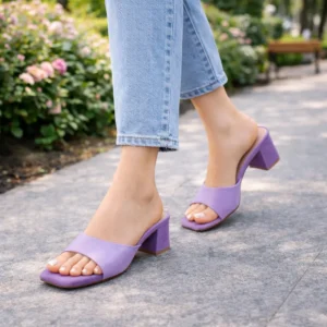 Women Purple Block Heel Mule Sandals