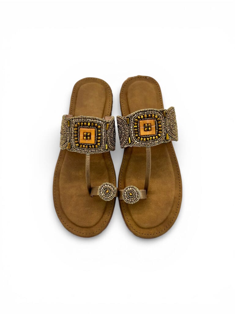 Ethnic Flat Sandals for Women – Embellished Kolhapuri Style Toe Ring Flats