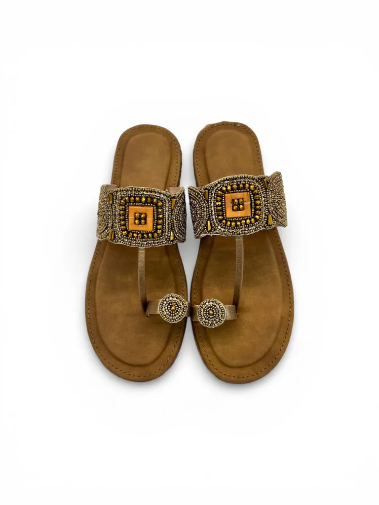 Ethnic Flat Sandals for Women – Embellished Kolhapuri Style Toe Ring Flats