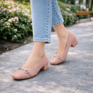 pink block heel pumps