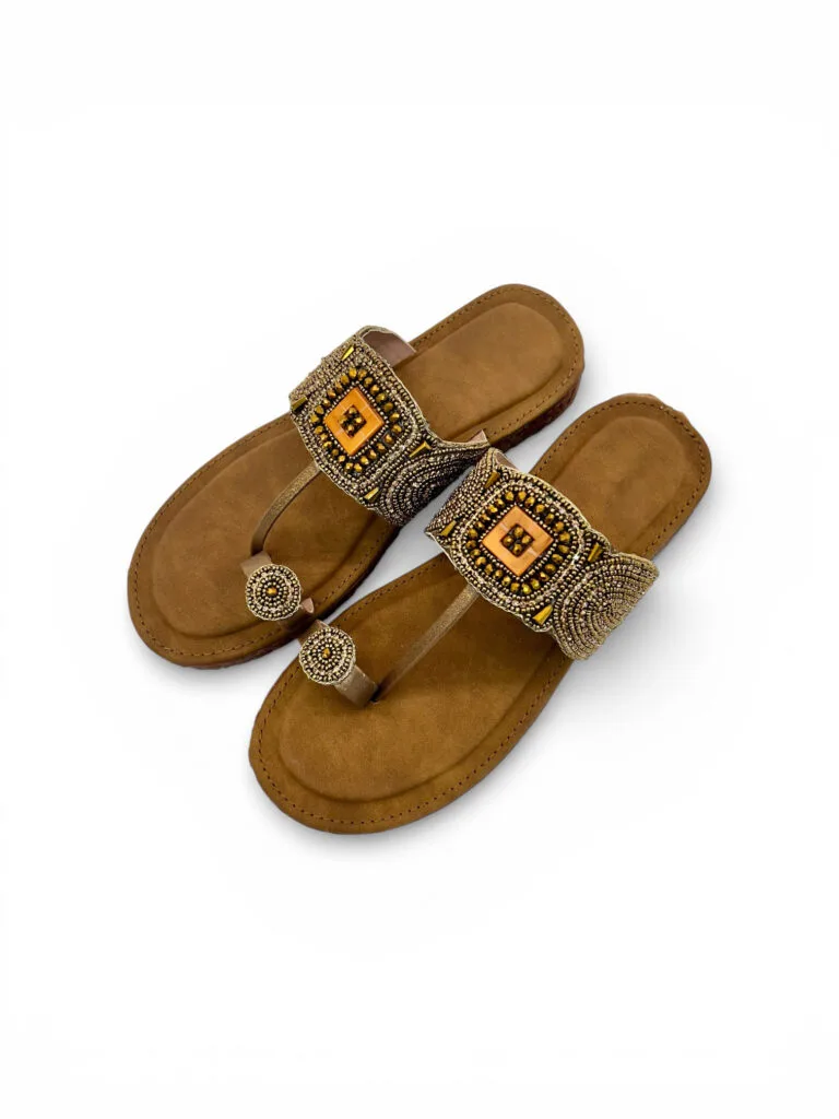 Ethnic Flat Sandals for Women – Embellished Kolhapuri Style Toe Ring Flats